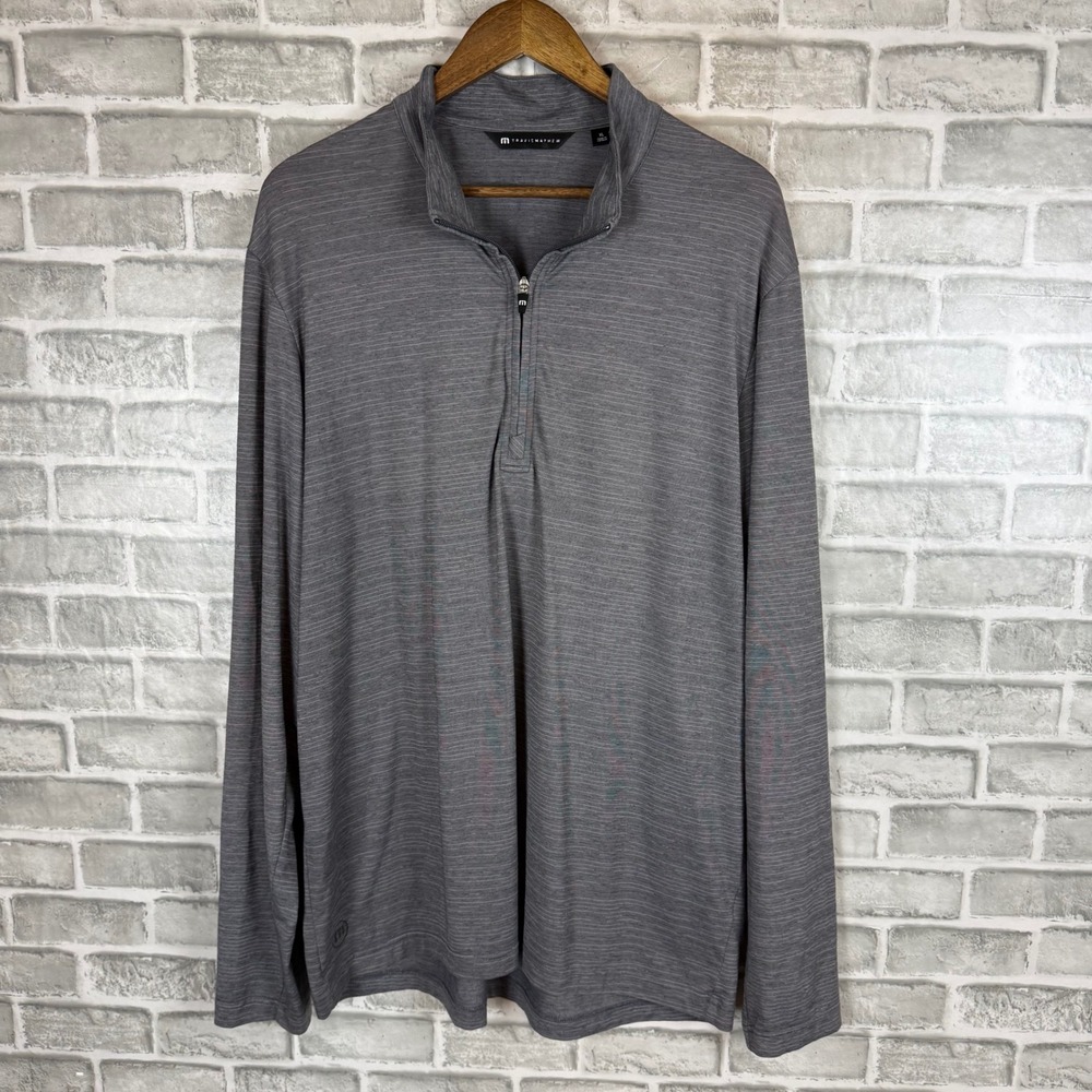 Travis Mathew Mens XL Heathered Grey Space Dye Quarter Zip Golf Pullover Sweater